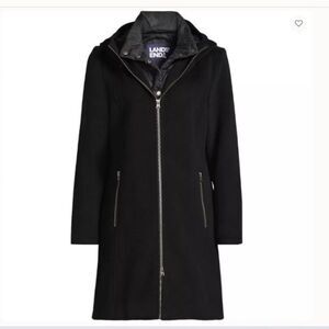 new lands end $269.95 women's black wool coat warm winter jacket
